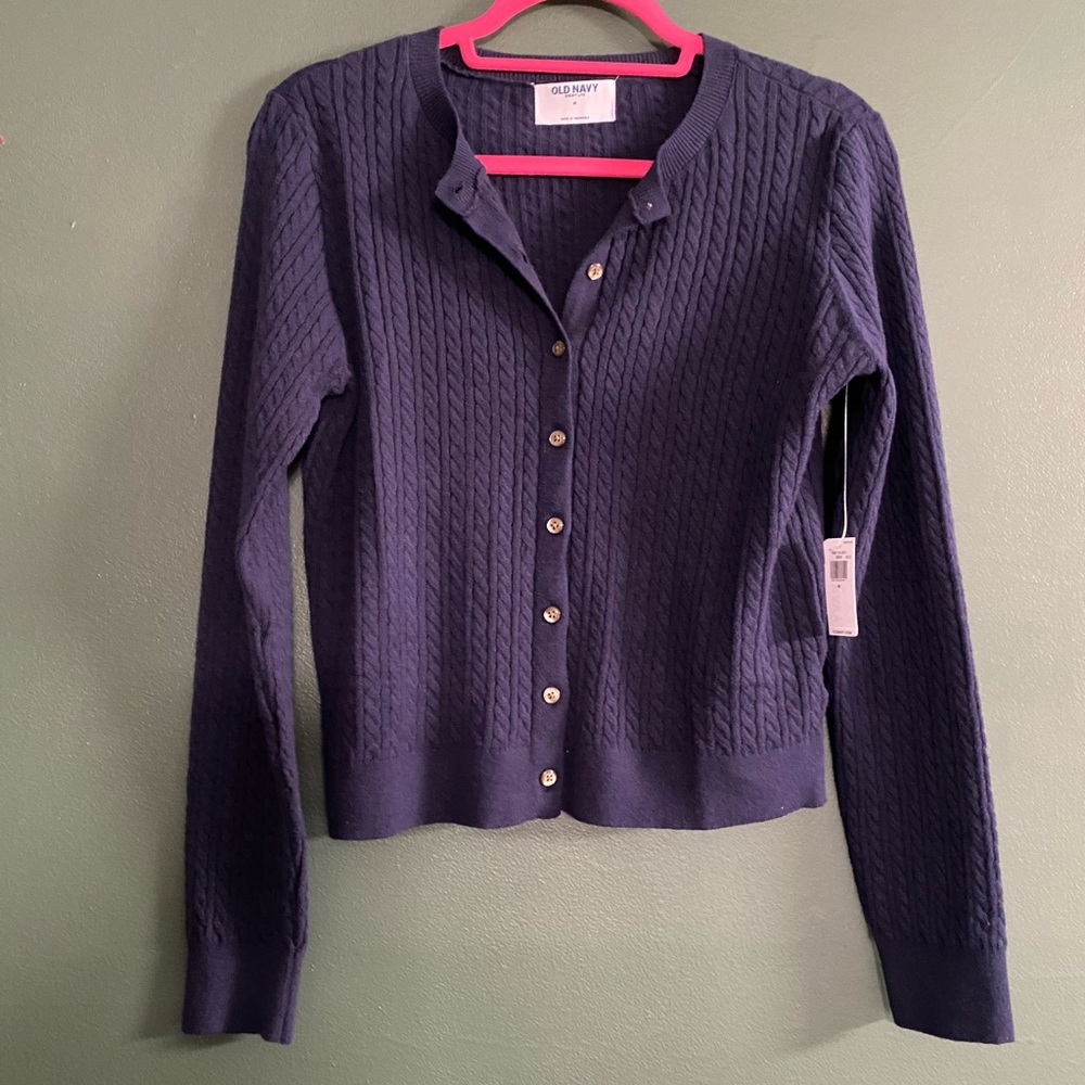NWT cable knit cardigan Old Navy SoSoft Dark Blue Sweater braided twist cropped - Picture 2 of 14